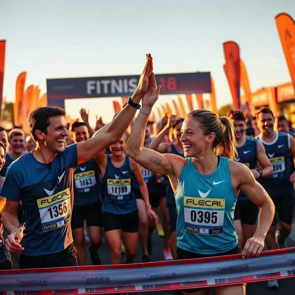 Athletes high-fiving at finish line