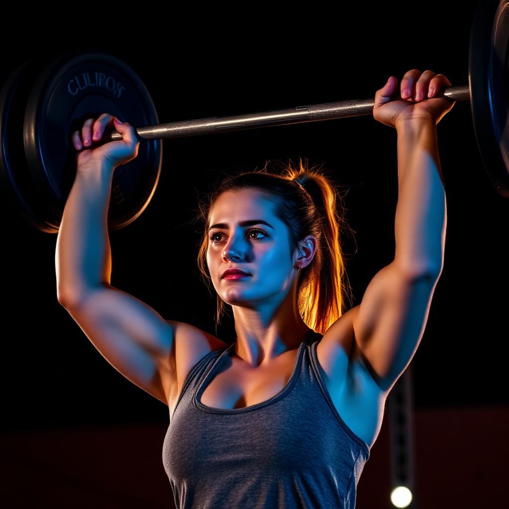 Athlete pressing barbell overhead
