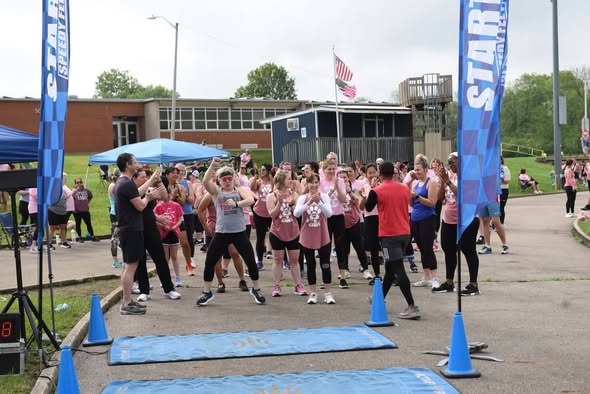 Outdoor group workout at the start line